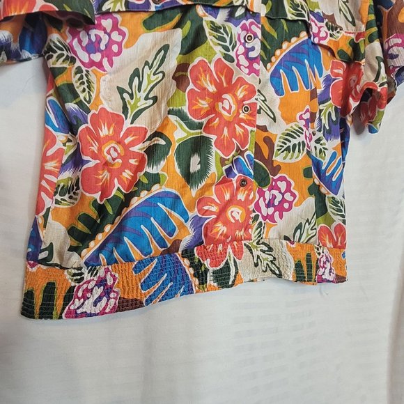 Polyester Floral Blouse Button Front Elastic Waist Leslie Fay Options Size 12 W - Picture 4 of 9
